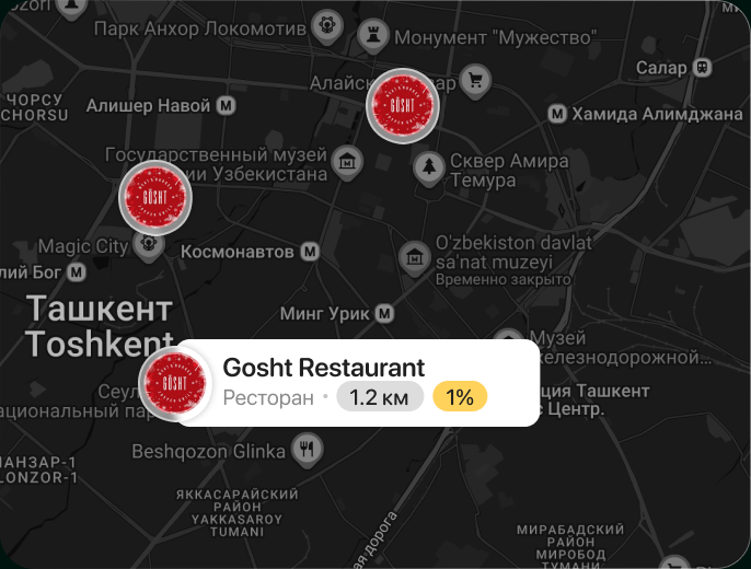 Карта с ближайшими партнёрами проекта